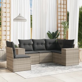 Gartensofa-Set und Kissen, 5-teilig, aus hellem grauem Kunststoff-Rattan. von , Gartensets - Ref: Foro24-3254909, Preis: 413,...