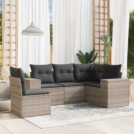 Gartensofa-Set und Kissen, 5-teilig, aus hellem grauem Kunststoff-Rattan. von , Gartensets - Ref: Foro24-3254909, Preis: 415,...