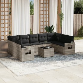 Set of 10-piece garden sofas with light gray synthetic rattan cushions by , Garden sets - Ref: Foro24-3252949, Price: 744,99 ...