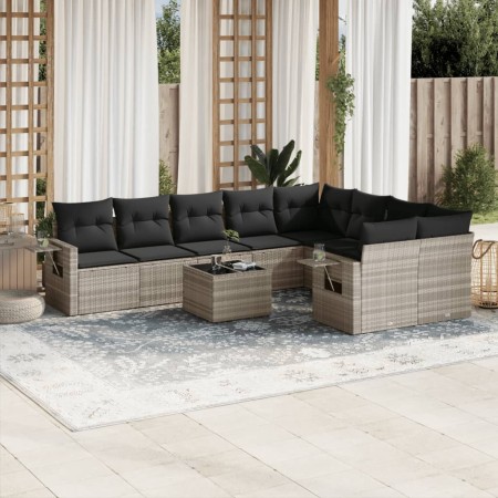 Gartensofa-Set, 10-teilig, mit Kissen, aus hellem grauen Kunststoff-Rattan. von , Gartensets - Ref: Foro24-3252989, Preis: 74...