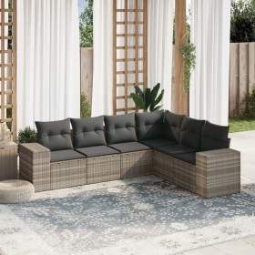 Gartensofagarnitur 6-teilig mit grauen Polstern aus synthetischem Rattan von , Gartensets - Ref: Foro24-3254949, Preis: 486,8...