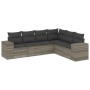 Garden sofa set 6 pieces and gray synthetic rattan cushions by , Garden sets - Ref: Foro24-3254949, Price: 486,83 €, Discount: %