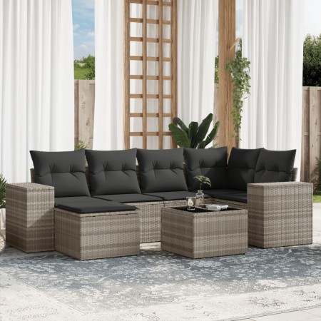 Set de sofás de jardín 7 pzas con cojines ratán PE gris claro de , Conjuntos de jardín - Ref: Foro24-3255209, Precio: 521,99 ...