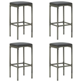 High stools with 4 gray synthetic rattan cushions by vidaXL, Kitchen stools - Ref: Foro24-313447, Price: 92,75 €, Discount: %