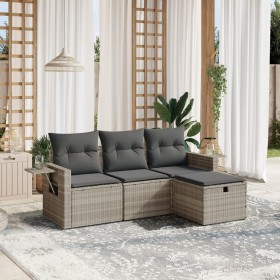 Garden sofa set 4 pieces with gray synthetic rattan cushions by , Garden sets - Ref: Foro24-3263758, Price: 291,99 €, Discoun...