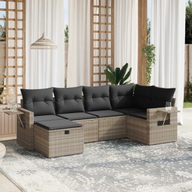 Garden sofa set 6 pieces and gray synthetic rattan cushions by , Garden sets - Ref: Foro24-3263798, Price: 454,83 €, Discount: %