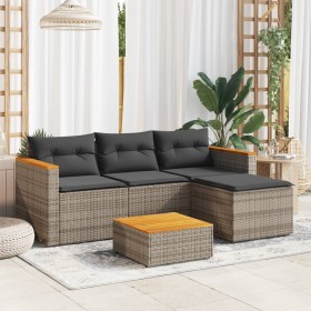 Gartensofa-Set, 3-teilig, mit grauen Kissen aus synthetischem Rattan von , Gartensets - Ref: Foro24-365827, Preis: 304,58 €, ...