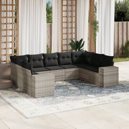 Set muebles jardín 9 pzas y cojines ratán sintético gris claro de , Conjuntos de jardín - Ref: Foro24-3223001, Precio: 673,51...