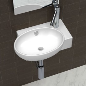 Lavabo con hueco de grifo y rebosadero cerámica blanco de vidaXL, Lavabos - Ref: Foro24-140698, Precio: 61,99 €, Descuento: %