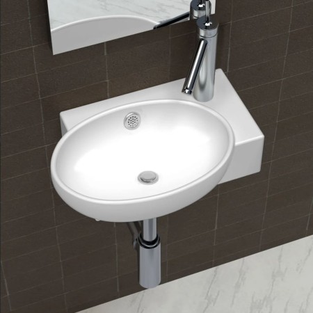 Washbasin with faucet hole and white ceramic overflow by vidaXL, Sinks - Ref: Foro24-140698, Price: 64,25 €, Discount: %