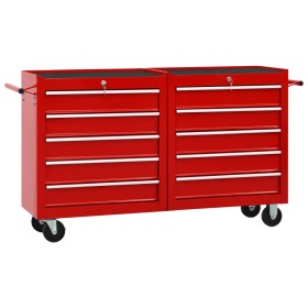 Werkzeugwagen mit 10 roten Stahlschubladen von vidaXL, Werkzeugschränke - Ref: Foro24-3056731, Preis: 456,23 €, Rabatt: %