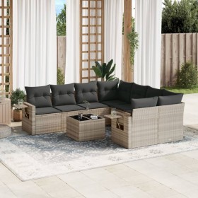 Set muebles jardín 9 pzas y cojines ratán sintético gris claro de , Conjuntos de jardín - Ref: Foro24-3252299, Precio: 673,99...