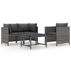 Garden sofa set with cushions 4 pieces gray synthetic rattan by vidaXL, Modular outdoor sofas - Ref: Foro24-313504, Price: 19...