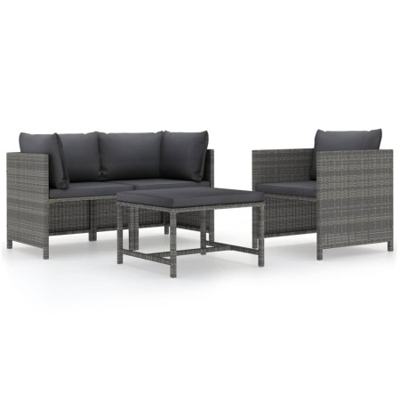 Gartensofa-Set mit Kissen, 4-teilig, graues synthetisches Rattan von vidaXL, Modulare Sofas für den Außenbereich - Ref: Foro2...