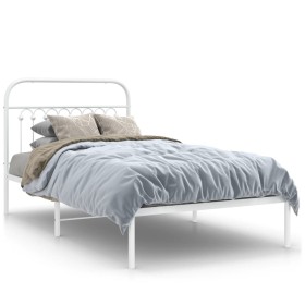 Metal bed frame with white headboard 100x200 cm by , Beds and slatted bases - Ref: Foro24-376644, Price: 79,99 €, Discount: %