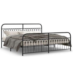 Bed frame with black metal headboard and footboard, 200x200 cm by , Beds and slatted bases - Ref: Foro24-376625, Price: 165,9...