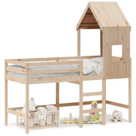 High bed with ladder and solid pine wood roof 80x200 cm by , Beds and slatted bases - Ref: Foro24-3282022, Price: 213,38 €, D...