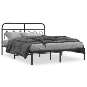 Estructura de cama con cabecero metal negro 150x200 cm de , Camas y somieres - Ref: Foro24-377119, Precio: 114,99 €, Descuent...