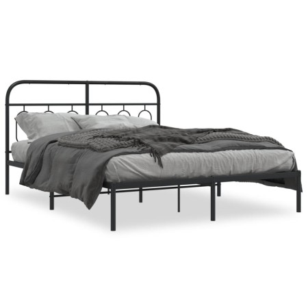 Bed frame with black metal headboard 150x200 cm by , Beds and slatted bases - Ref: Foro24-377119, Price: 114,99 €, Discount: %