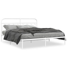 Metal bed frame with white headboard 183x213 cm by , Beds and slatted bases - Ref: Foro24-377171, Price: 124,99 €, Discount: %