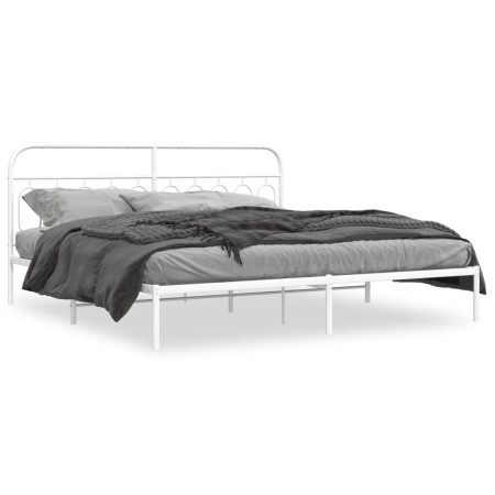 Estructura de cama con cabecero metal blanca 200x200 cm de , Camas y somieres - Ref: Foro24-377173, Precio: 132,53 €, Descuen...