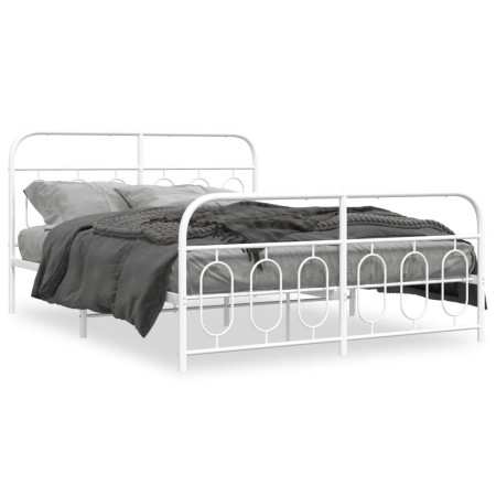 Metal bed frame with white headboard and footboard, 140x190 cm. by , Beds and slatted bases - Ref: Foro24-377184, Price: 131,...