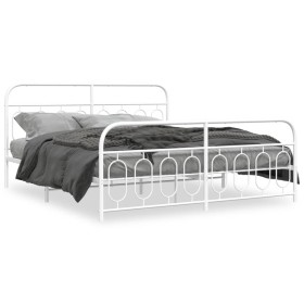 Metal bed frame with white headboard and footboard 193x203 cm by , Beds and slatted bases - Ref: Foro24-377190, Price: 149,99...