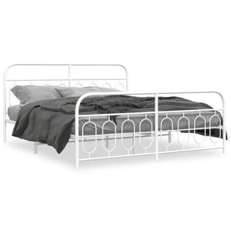 Metal bed frame with white headboard and footboard 193x203 cm by , Beds and slatted bases - Ref: Foro24-377190, Price: 149,44...