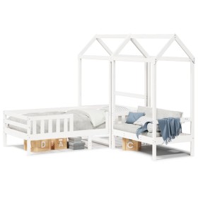 Set cama y banco con techo madera maciza pino blanco 75x190 cm de , Camas y somieres - Ref: Foro24-3282184, Precio: 333,99 €,...