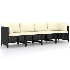 4-Sitzer-Gartensofa mit schwarzen synthetischen Rattankissen von vidaXL, Modulare Sofas für den Außenbereich - Ref: Foro24-31...