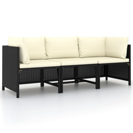 3-Sitzer-Gartensofa mit schwarzen synthetischen Rattankissen von vidaXL, Modulare Sofas für den Außenbereich - Ref: Foro24-31...