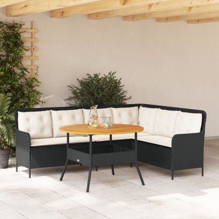 Gartensofa-Set, 2-teilig, mit schwarzen Polstern aus synthetischem Rattan von , Gartensets - Ref: Foro24-3262091, Preis: 504,...