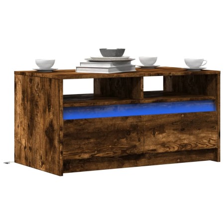 Mesa de centro con luces LED madera de ingeniería roble ahumado de , Mesas de centro - Ref: Foro24-851995, Precio: 94,99 €, D...