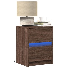 Mesita de noche con luces LED madera de ingeniería roble marrón de , Mesitas de noche - Ref: Foro24-852045, Precio: 56,99 €, ...