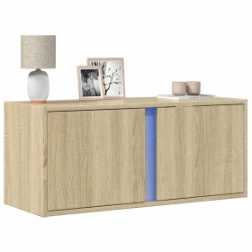 Wall-mounted TV stand with LED lights Sonoma oak 80x31x35 cm by , TV Furniture - Ref: Foro24-852259, Price: 56,91 €, Discount: %