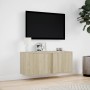 Wall-mounted TV stand with LED lights Sonoma oak 80x31x35 cm by , TV Furniture - Ref: Foro24-852259, Price: 56,91 €, Discount: %