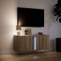 Wall-mounted TV stand with LED lights Sonoma oak 80x31x35 cm by , TV Furniture - Ref: Foro24-852259, Price: 56,91 €, Discount: %