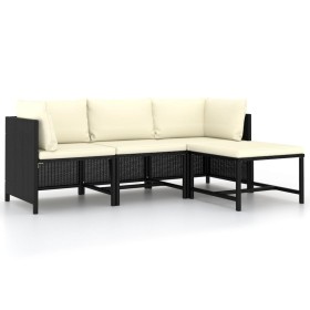 Set aus 4-teiligen Gartensofas und Kissen Kunstrattan schwarz von vidaXL, Modulare Sofas für den Außenbereich - Ref: Foro24-3...