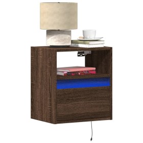 Wall-mounted bedside table with LED lights in brown oak by , Nightstands - Ref: Foro24-3307987, Price: 56,99 €, Discount: %