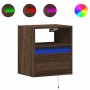 Wall-mounted bedside table with LED lights in brown oak by , Nightstands - Ref: Foro24-3307987, Price: 57,49 €, Discount: %