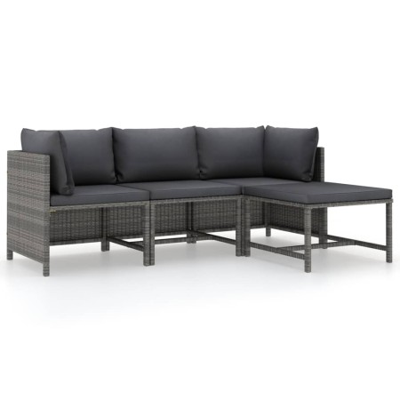 4-piece garden furniture set with gray synthetic rattan cushions by vidaXL, Modular outdoor sofas - Ref: Foro24-313502, Price...