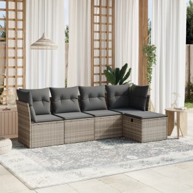 Gartensofa-Set und Kissen, 5-teilig, aus hellem grauem Kunststoff-Rattan. von , Gartensets - Ref: Foro24-3263138, Preis: 360,...