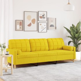 Sofá de 3 plazas con cojines tela amarillo claro 210 cm de , Sofás - Ref: Foro24-3278206, Precio: 297,68 €, Descuento: %