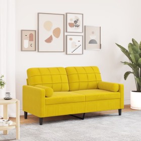 Sofá de 2 plazas con cojines terciopelo amarillo 140 cm de , Sofás - Ref: Foro24-3278225, Precio: 231,80 €, Descuento: %