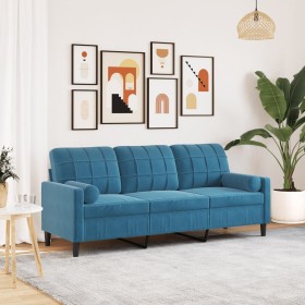 Dreisitzer-Sofa mit blauen Samtkissen, 180 cm. von , Sofas - Ref: Foro24-3278238, Preis: 291,15 €, Rabatt: %