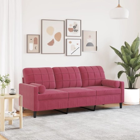 Sofá de 3 plazas con cojines terciopelo rojo tinto 180 cm de , Sofás - Ref: Foro24-3278233, Precio: 285,23 €, Descuento: %