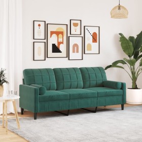 Sofá de 3 plazas con cojines terciopelo verde oscuro 180 cm de , Sofás - Ref: Foro24-3278231, Precio: 279,99 €, Descuento: %