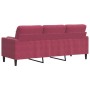 Sofá de 3 plazas con cojines terciopelo rojo tinto 180 cm de , Sofás - Ref: Foro24-3278233, Precio: 284,97 €, Descuento: %