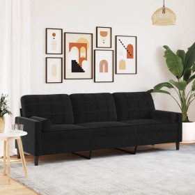 Sofá de 3 plazas con cojines terciopelo negro 210 cm de , Sofás - Ref: Foro24-3278244, Precio: 310,99 €, Descuento: %