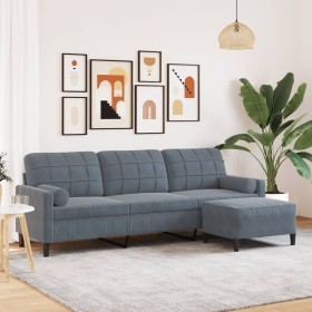 Dreisitzer-Sofa mit dunkelgrauem Samt-Hocker, 210 cm. von , Sofas - Ref: Foro24-3278278, Preis: 416,83 €, Rabatt: %